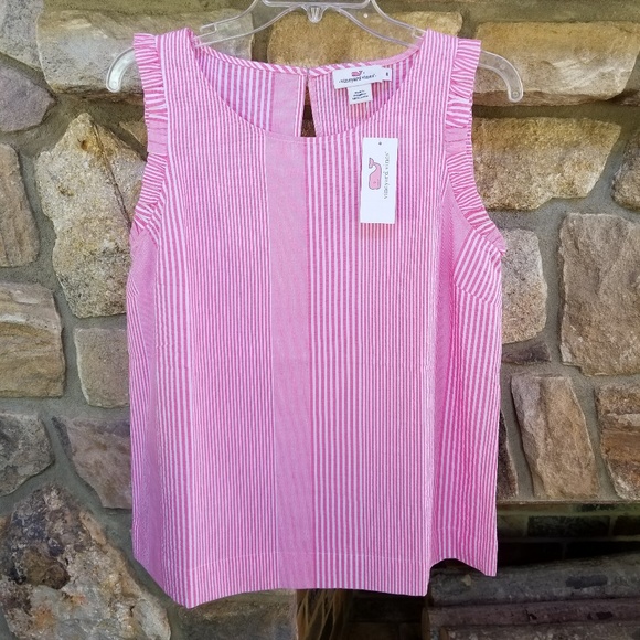 Vineyard Vines Tops - Vineyard Vines Pink Seersucker Ruffle Tank Small